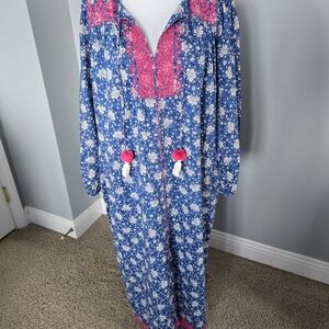 J. Crew Floral Blue and Pink Long Dress. Large